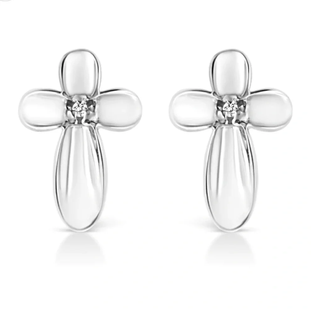 Haus of Brilliance 925 Sterling Silver Diamond Accent Floral Cross Stud Earrings